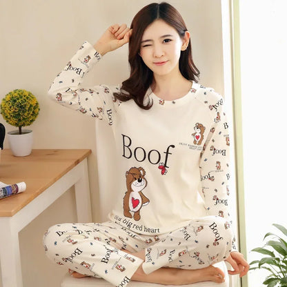 Herbst 2 stück Pyjamas Set Frauen Dünne Sexy Nachtwäsche Schöne Hause Anzug 2025 Rundhals Mädchen Teetasse Nachtwäsche Langarm pyjamas