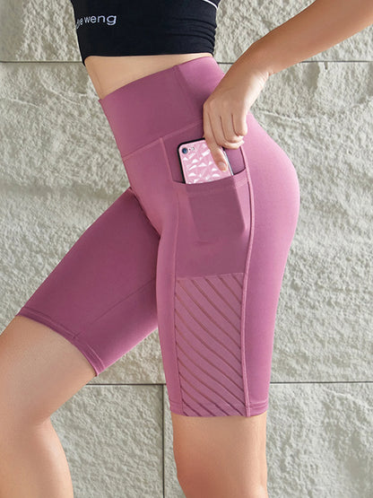 Women Sport Yoga Shorts Knee Length Pants Fitness High Waist Hip Lift Running Yoga Side Pockets Tights Quick Dry Gym Sportswear.