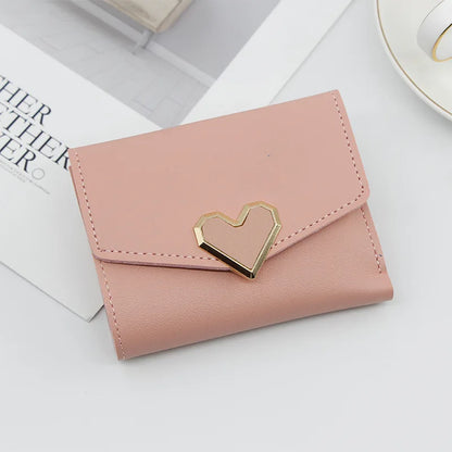 Korean version women wallet short heart-shaped three fold women's wallet multi card slot card bag zero wallet  purses for women