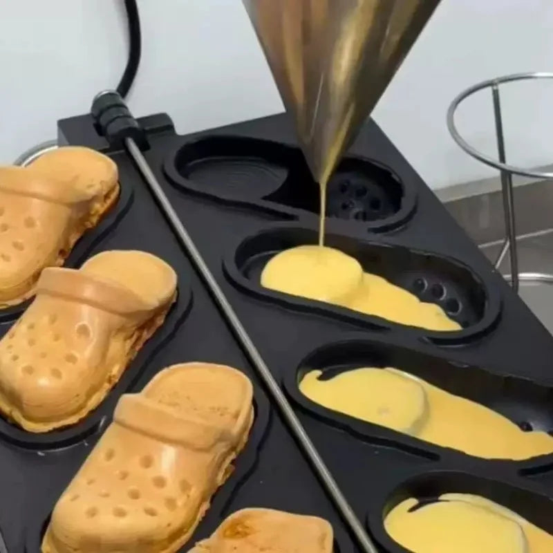 Commercial Slipper Shape Waffle Maker Machine 4 or 6 Holes Non-stick Waffle Iron Kitchen Snack Equipment.