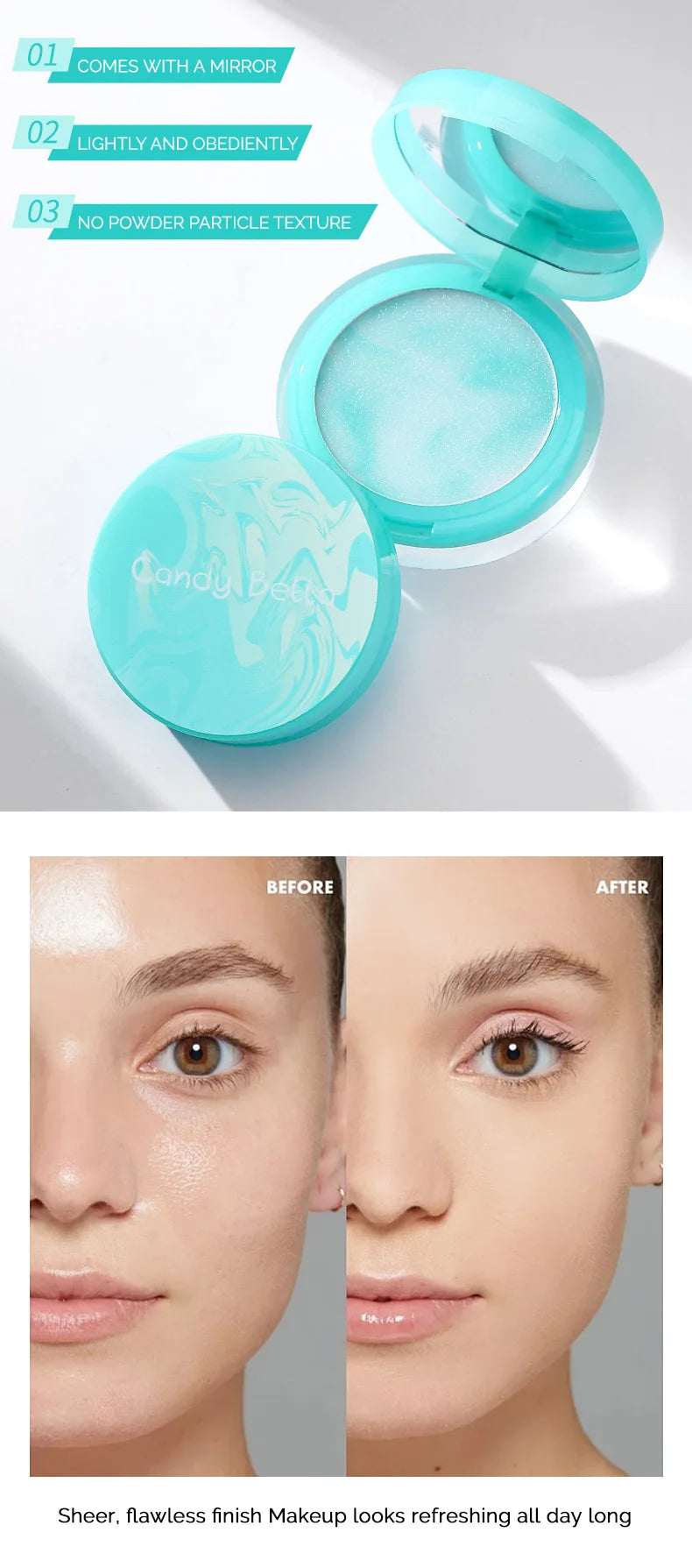 CandyBella Emerald Green Pressed Powder - Oil Control Finisher & Bronzer, Lightweight Invisible, Buildable Natural Contour, New!.