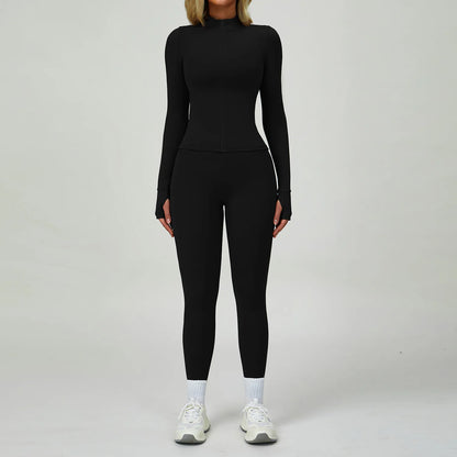 Hearuisavy 2Pcs Long-Sleeved Set Women Casual Outdoor Running Jackest Suit Yoga Clothing Quick Drying Push Up Fitness Sportswear