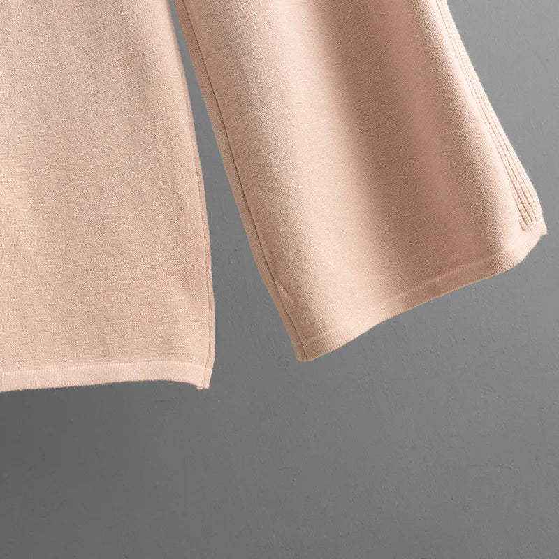 Autumn Winter 2025 New Fashion Women's Solid Color Casual Trendy Loose Knitted 2 Piece Sets Hooded Sweatshirts Wide Leg Trousers.