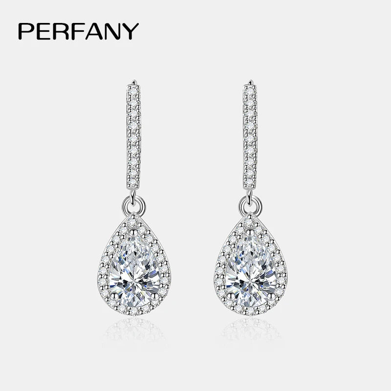 PERFANY 1CT Pear Cut Moissanite Earrings for Women S925 Pure Silver Laboratory Cultivated Diamonds Elegant Wedding Jewelry.