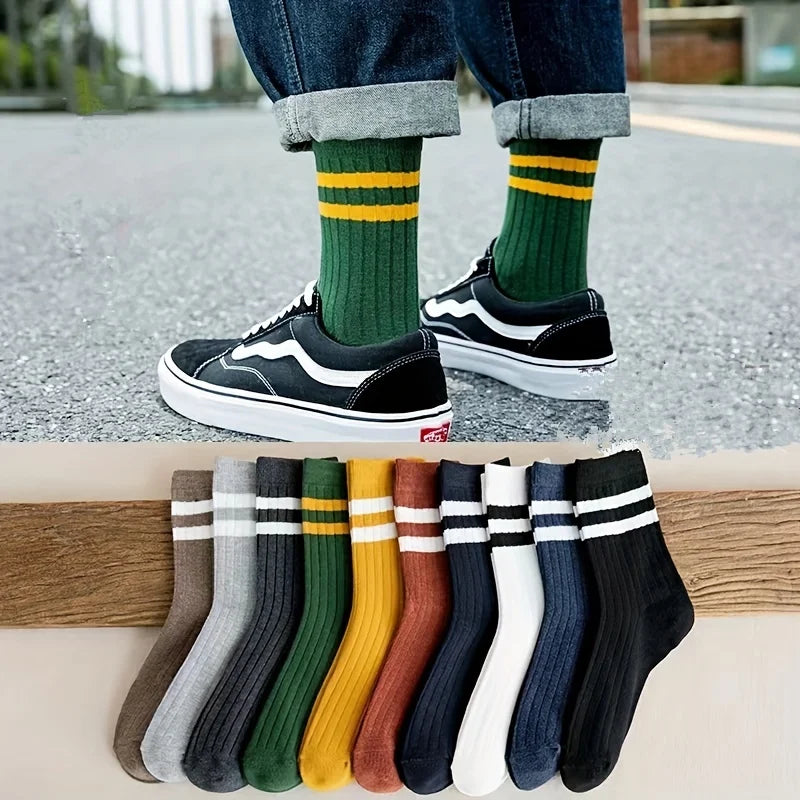 5 Pairs Of Men's Socks, Autumn And Winter Vintage Fun Fashion Athletic Socks, Sports Trend Socks.