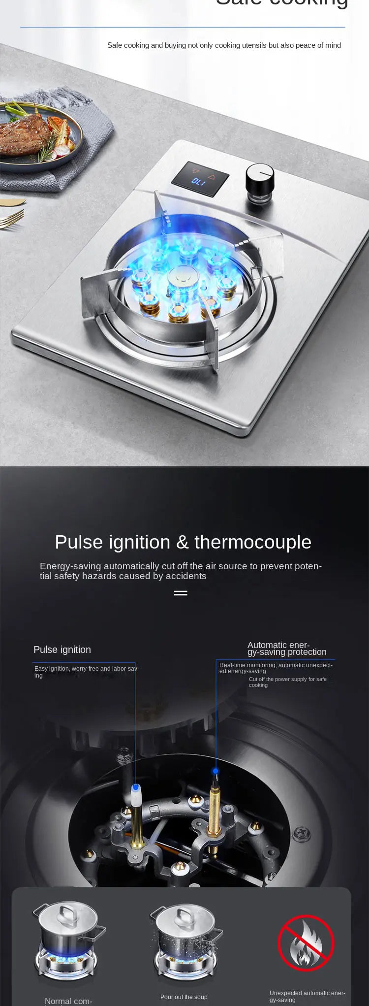 Gas Stove Single Stove Household Desktop Liquefied Gas Natural Gas Stove Embedded Stainless Steel Fierce Fire Stove Gas Cooker.