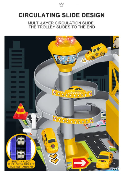 Garage Racing Track Sliding Car Parking Lot Toys Multi-Storey Car Parking Fire Police Engineering Mini Vehicle Toy for Boys Gift.