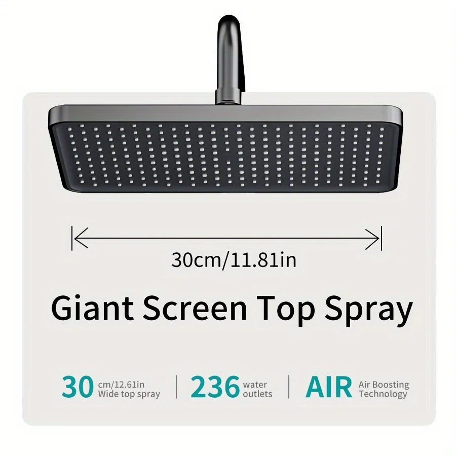 Bathroom Luxury Shower System with Tempered Glass Piano Key Smart Digital Display Thermostat Mixer Shower Faucet Full Set