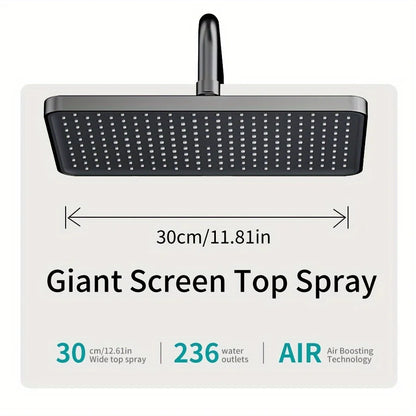 Bathroom Luxury Shower System with Tempered Glass Piano Key Smart Digital Display Thermostat Mixer Shower Faucet Full Set