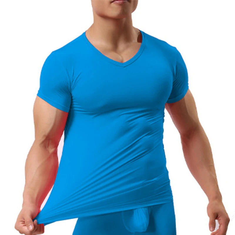 Ice Silk T Shirt for Men Summer Breathable Short Sleeve Tops Men's Quick Dry T-shirt Trainer Slim Tops