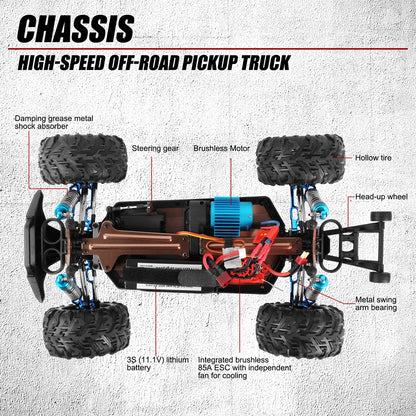 WLtoys  F21A 1:10 80KM/H RC Car 4WD 2.4G Metal Undercarriage Brushless Motor Remote Control High Speed Drift Monster Truck Toy.