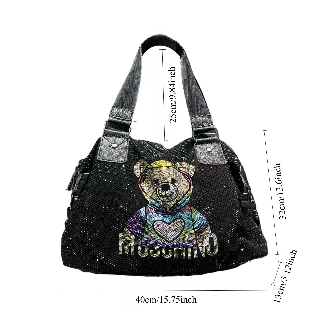 Ladies' fashionable diamond jewelry cute teddy bear handbag, large capacity, personalized, elegant, shiny shoulder bag.