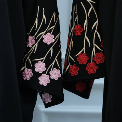 Islamic Clothes Black Flower Embroidery Abayas for Women Dubai Cardigan Muslim Saudi Open Abaya Kimono Luxury Hijab Dress Kaftan.