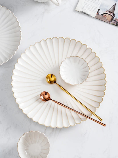 Nordic Household White Bowls Dinner Plates Ceramic White Glaze Tableware Set Western Steak Dish Salad Bowl Vegetable Fish Plate.