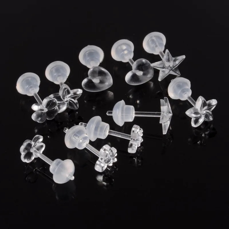 2/100Pcs Mini Resin Ear Studs for Women Anti-allergy Prevent Allergy Transparent Girls Invisible Cute Earring Piercing Jewelry.