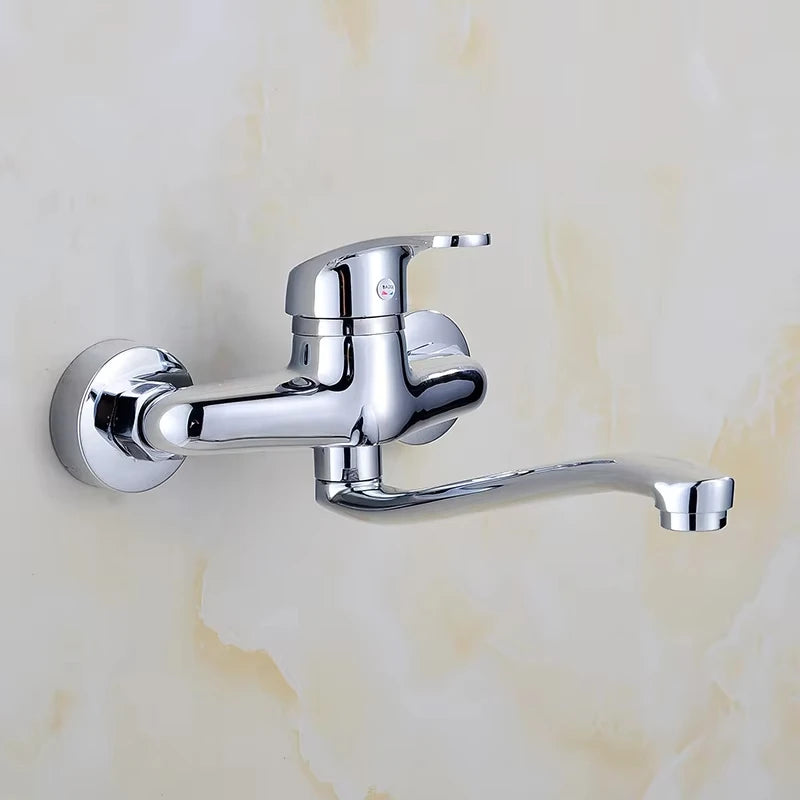 Chrome/black wall-mounted swivel, two-way spout, water stream sprayer, hot and cold water flexible hose kitchen mixer tap