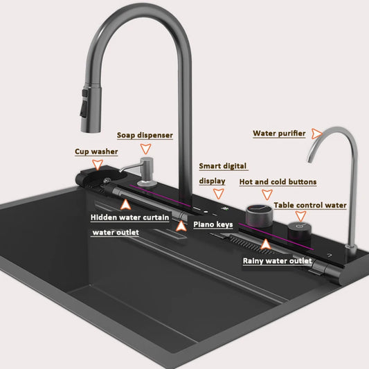 Blue Whale Dragon Rain Digital Display Large Single Sink Faucet with Integrated Multifunctional Atmosphere Light