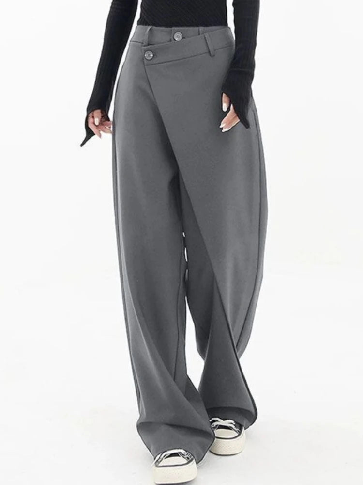 HOUZHOU Women Wide Suit Pants High Waist Gothic Japanese Style Baggy Black Trousers Irregular Straight Pants Casual Streetwear.