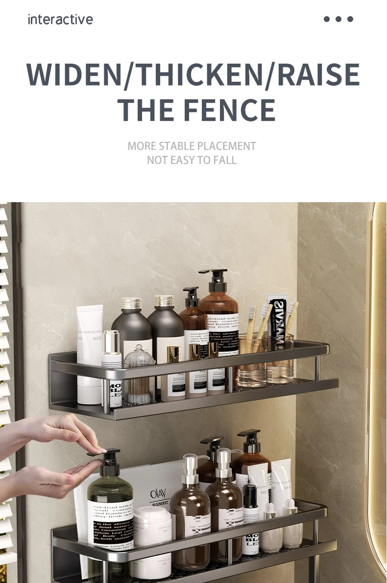 Bad Regal Make-Up Lagerung Organisatoren Aluminium Dusche Shampoo Handtuch Rack Regale Kein Bohrer Wand Regal Bad Zubehör