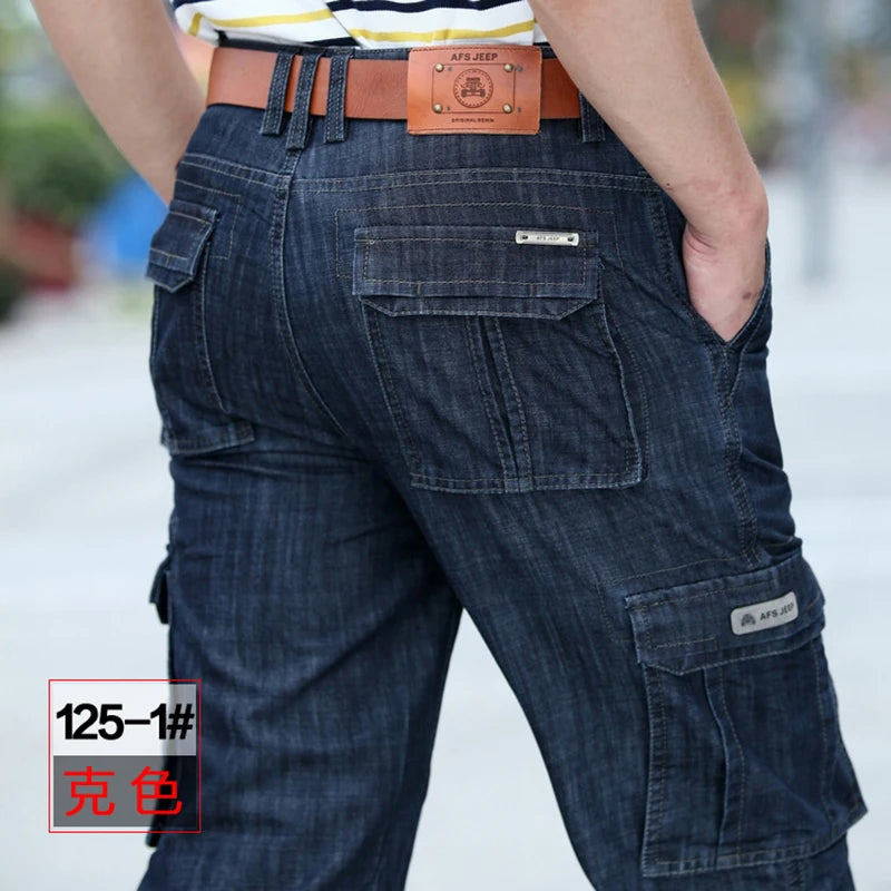 Hochwertige Herren jeans Multi Pocket Denim Cargo hose Übergroße Freizeit hose Herren bekleidung Lose Hose 29-44 a2f125.
