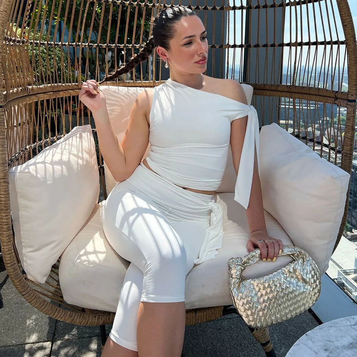 Tossy White Shorts 2 Piece-Set Female See-Through Slim Pleated Fashion Cropped Top And High Waist Shorts Sets Women's Outfits