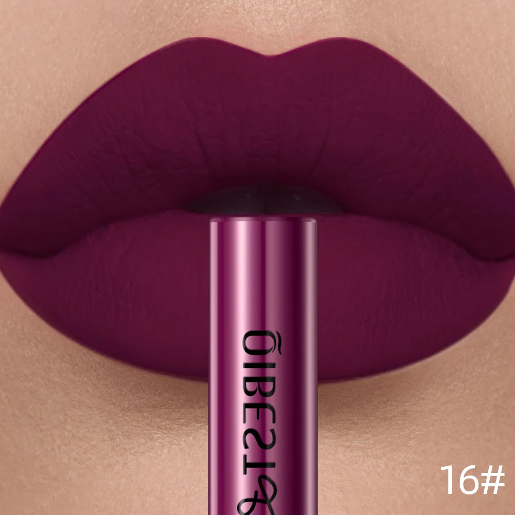 QIBEST Sexy Red Matte Lip Gloss Long Lasting Velvet Liquid Lipstick Lip Makeup Women Beauty Nonstick Cup Waterproof Lipgloss Hot.