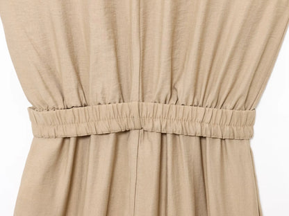 2025 Summer Vintage Casual Chic Women Jumpsuits Solid Sleeveless Belt Wide Leg Bodysuits Fashion Jumpsuit.