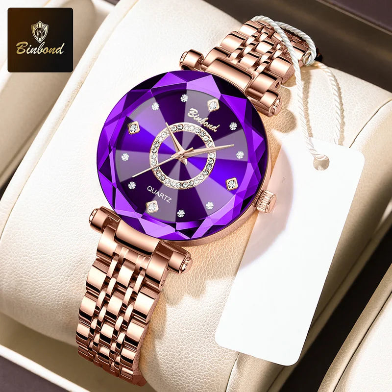 BINBONDN10 Women's Watches Elegant Fashion Original Quartz Watch for Lady Heart of the Ocean Design Waterproof Luminous Diamond.