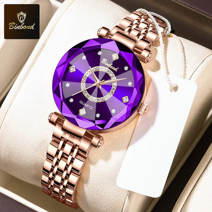 BINBONDN10 Women's Watches Elegant Fashion Original Quartz Watch for Lady Heart of the Ocean Design Waterproof Luminous Diamond.