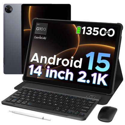 Doogee Tab E3 Max 2 in 1 Tablet Pc 14" 2.1K Display Android 15 32Gb (8+24) 256Gb 13500Mah Battery Qual Speaker Helio G100 Tablet