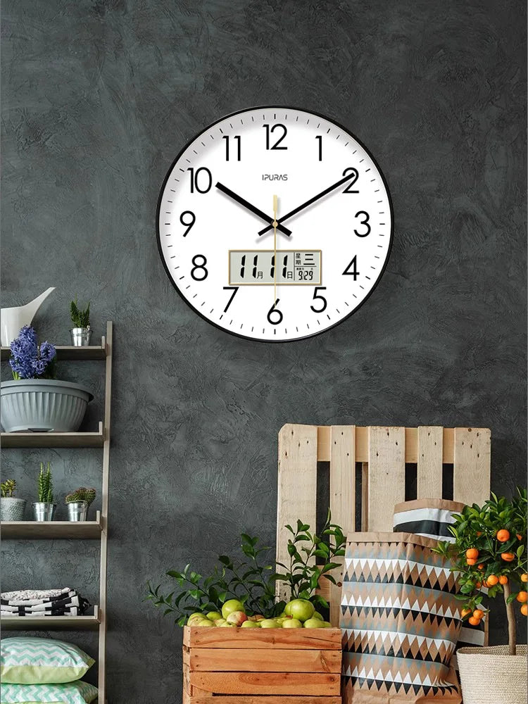 2025, neue 10/12/14 Zoll Temperatur und Luftfeuchtigkeit, elektronischer Kalender, multifunktionale Wanduhr, Dual-Display, stummgeschaltete Quarzuhren