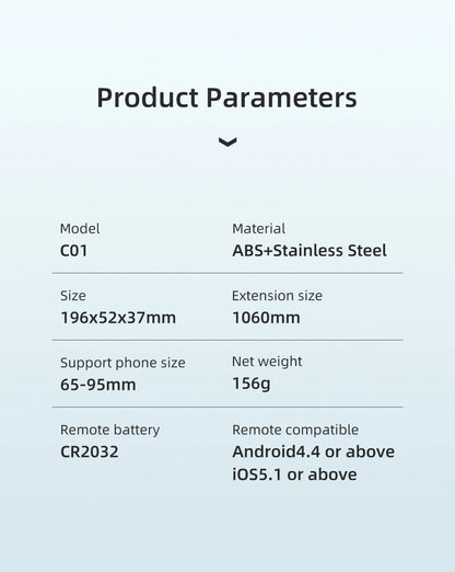 C01 Detachable Phone Clip BluetoothRemote Control Selfie Stick Tripod Portable Tripie Stabilizer Stand for Cell Phone.