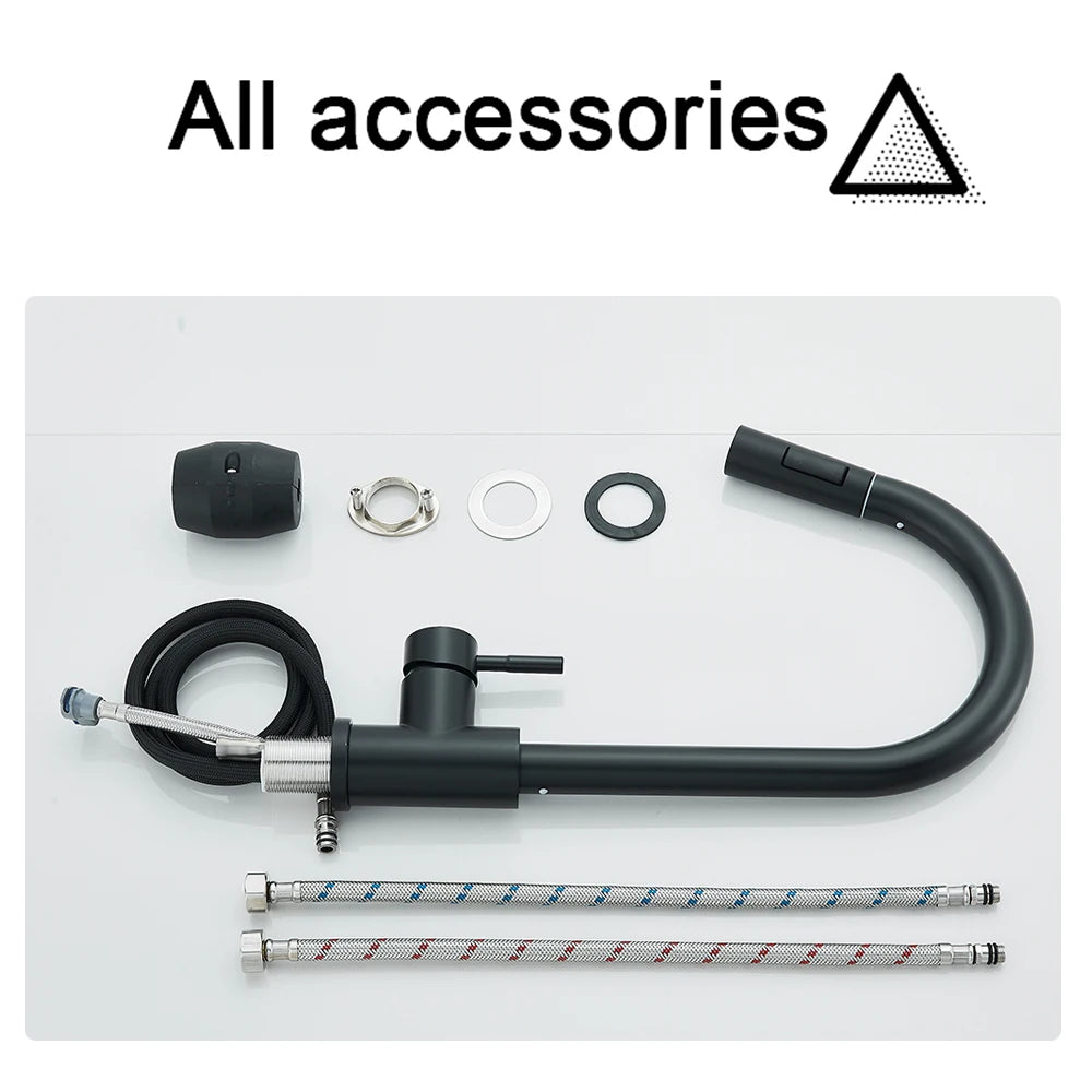 Black Pull Out Kitchen Faucet Deck Mounted Flexible Hot And Cold Water Kitchen Sink Mixer Tap With Stream Shower Modes Nozzle