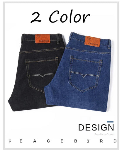 Große Größe Herren Jeans High Stretch Denim Stoff Große Größe Hosen für 45-150 kg Jeans Hombre Jeans mit weitem Bein Pantalon Homme