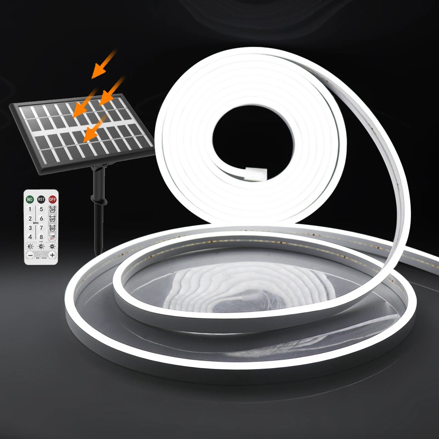 10M Solar Neon LED Strip Outdoor Pool IP67 Waterproof Flexible 2835 LED Tape Light Sign With Remote 24V 120LEDs/M Tube Diode.