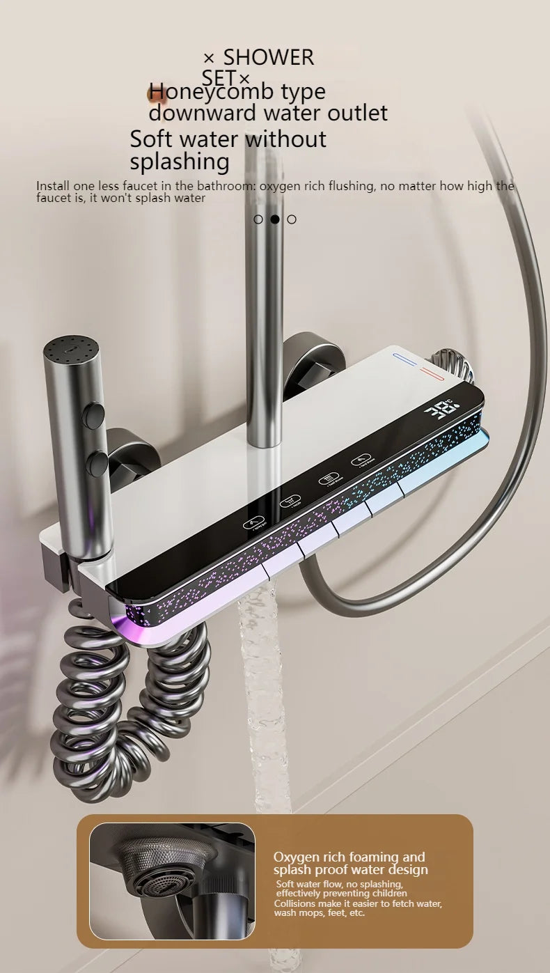 Digital Display Shower Set with Starry Sky Atmosphere Light  Bathroom Shower System Modern Bath Faucets Shower Head