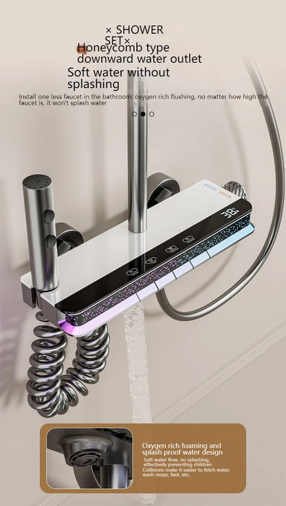 Digital Display Shower Set with Starry Sky Atmosphere Light  Bathroom Shower System Modern Bath Faucets Shower Head