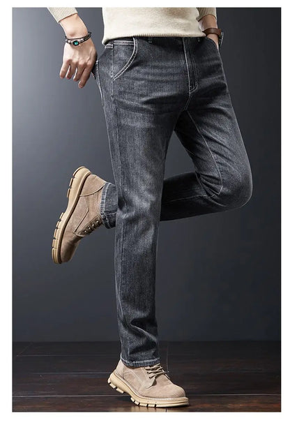 Autumn Winter Men's Fashion Casual Stretch Straight-leg  Jeans Men Streetwear Denim Jogger Pants Men Baggy Harem Jean Trousers.