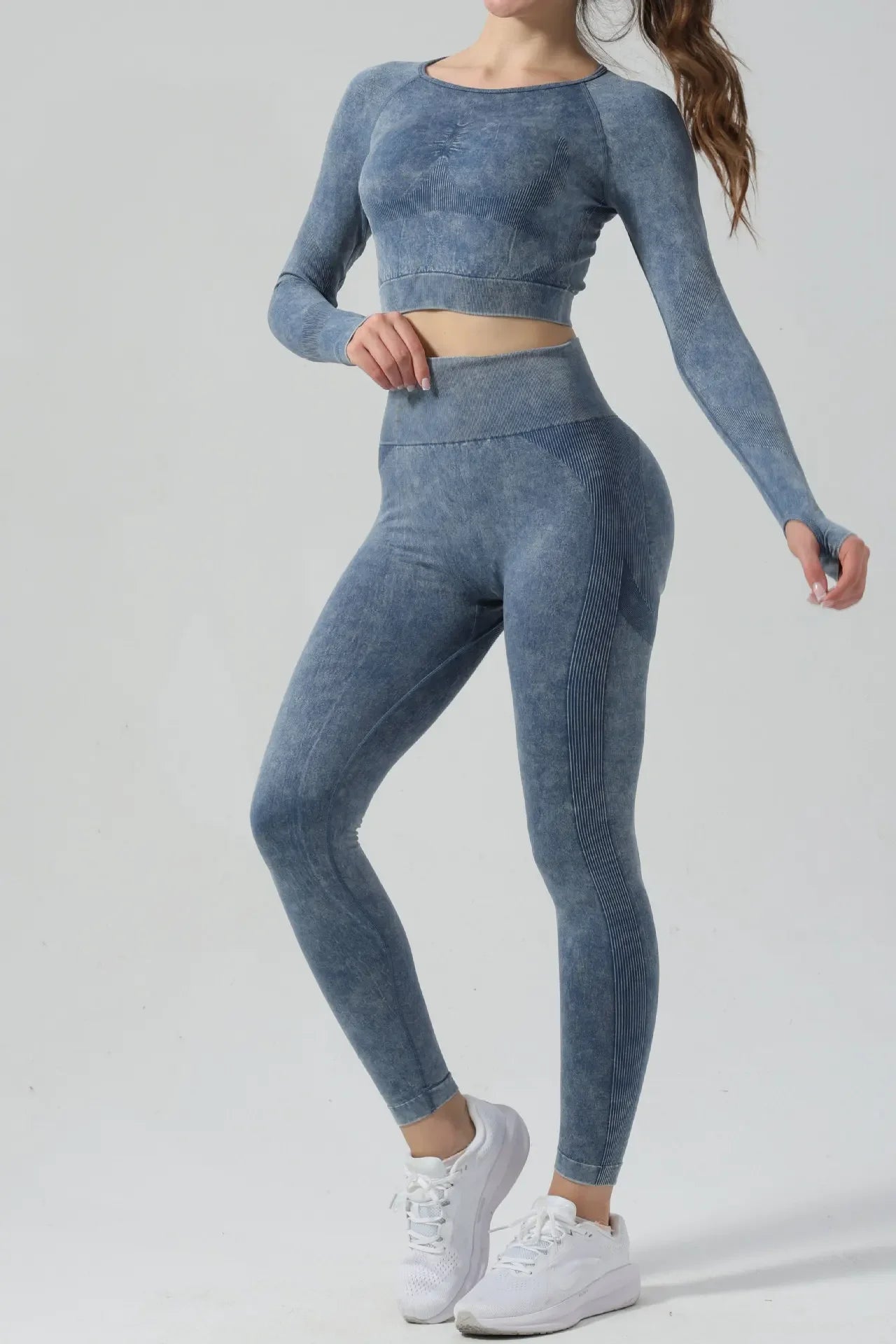 High Waist Yoga Pants Sand Washed Seamless Peach Butt Fitness Sportswear Tight Long Trousers for Women Autumn Season.