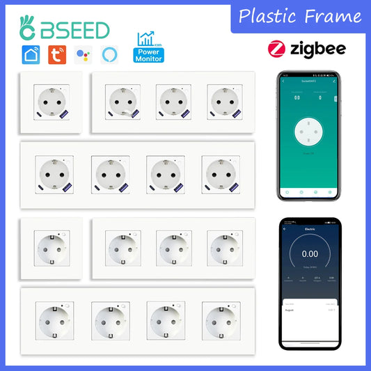 BSEED Zigbee Smart AC Steckdose EU Steckdosen mit USB Typ-c Schnellladeanschlüssen Tuya Smart Life Alexa App Kunststoffrahmen Weiß.