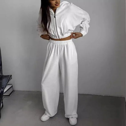 Fall Winter Women's Fashion Hooded Stand Collar Sweatshirt Set Casual Loose Fit Two Piece Streetwear Lounge Gym Ourdoor Outfit.