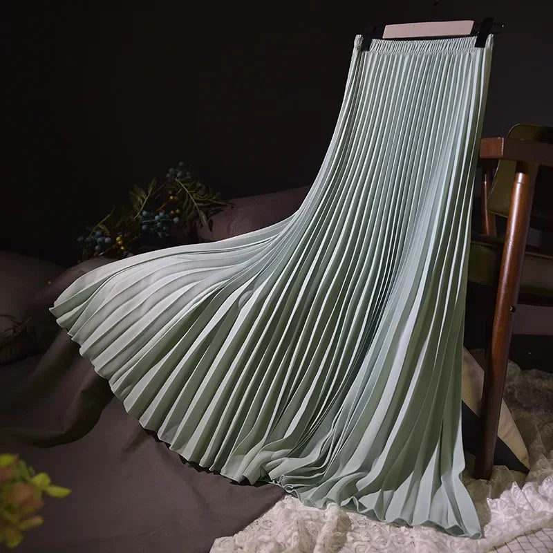 Classical Women Pleated Skirt 90cm/80cm Long Female Elastic Waist Skirt Big Size Velvet Pleated Skirt for Winter Ankle-Length