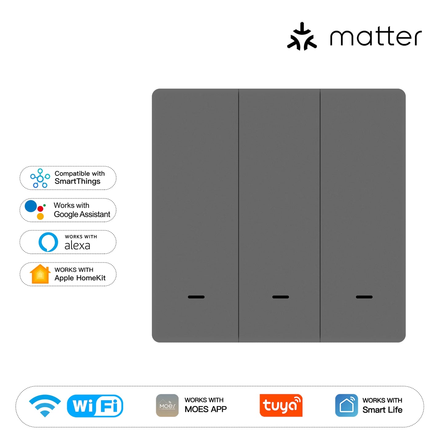 MOES Smart Lichtschalter EU WiFi Matter Button Fernbedienung kompatibel mit Alexa Google Home Apple Homekit Smartthings
