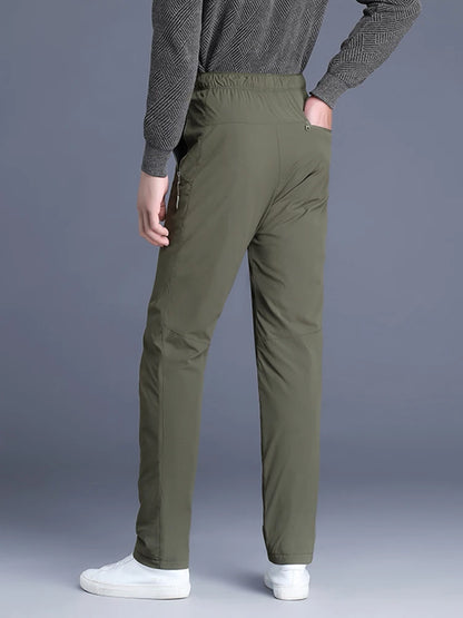 Men's Winter Padded Pants with 3 Zip Pockets 90% White Duck Down Windproof Warm Pants Snow Cold Thermal Down Trousers.