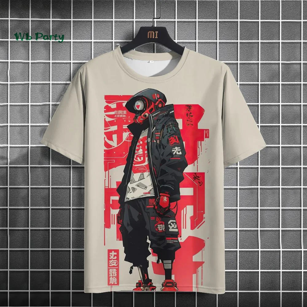 Japanese Men's T-Shirt 3D Cyber Mechanical Pattern Short Sleeve T-Shirt Oversized Harajuku Top Summer Men's Street Casual Tshirt.