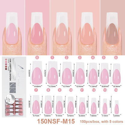 150Pcs/Box Acrylic Press on Nails Full Cover Fake False Tips Soft Gel Extension T-shaped Oval Capsule Almond Sculpted Salon DIY
