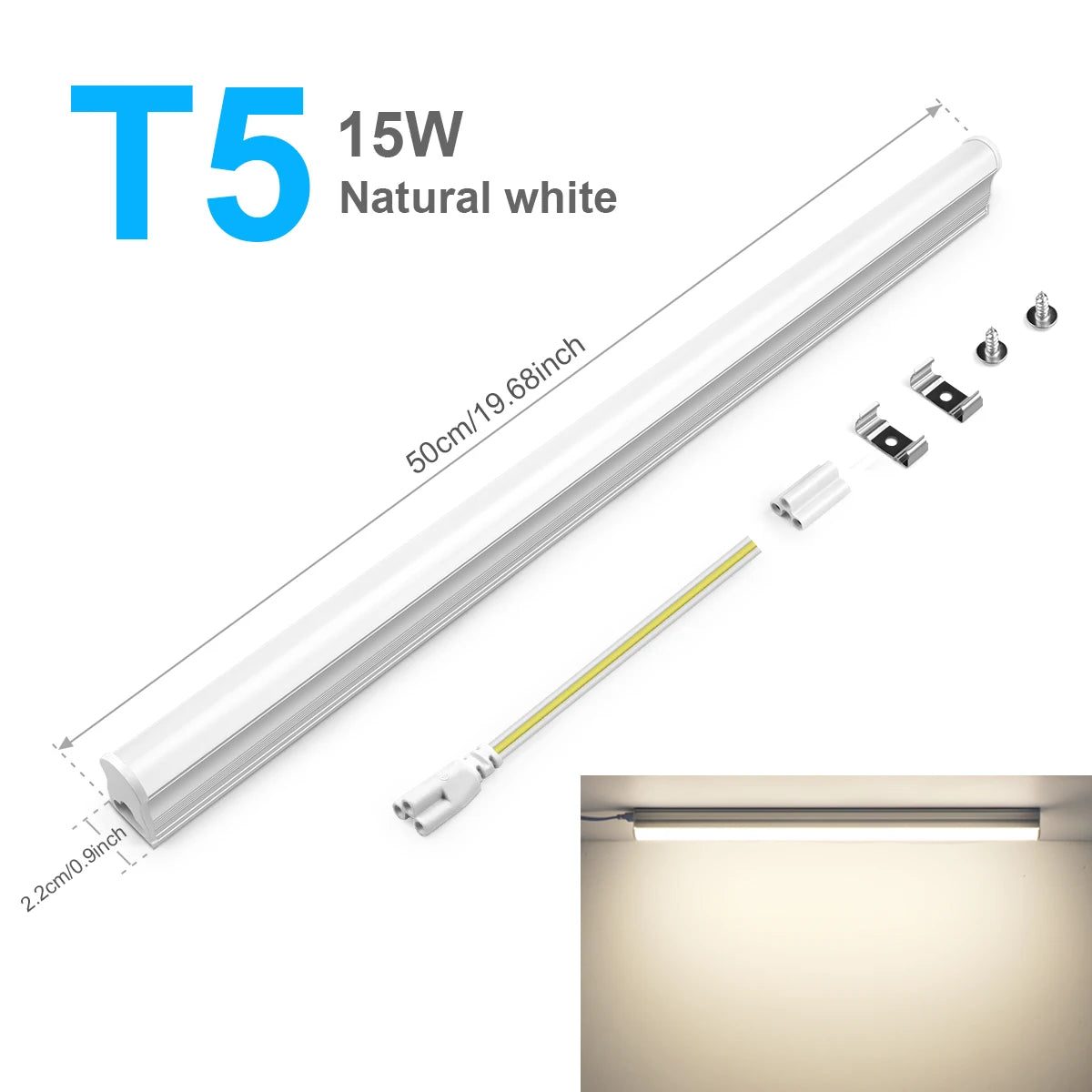 Energy Saving T5/T8 15W/25W LED Tube AC220V Fluorescent Tube Bulb for Shop Exhibition Halls Lighting,EU US Plug Connect Wire