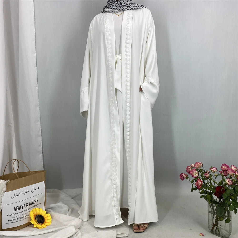 Ramadan Eid Mubarak Open Black White Muslim Modest Kimono Abaya Damen Dubai Islam Women Kebaya Kaftan Robe Femme Musulmane.