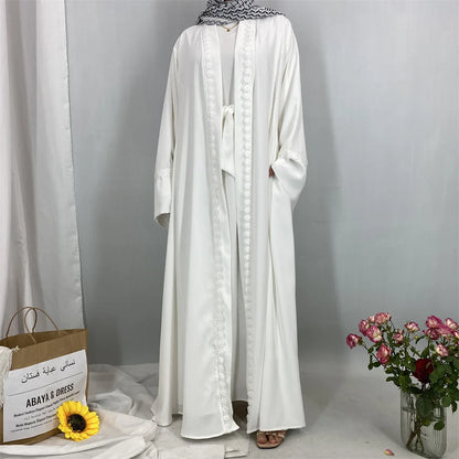 Ramadan Eid Mubarak Open Black White Muslim Modest Kimono Abaya Damen Dubai Islam Women Kebaya Kaftan Robe Femme Musulmane.