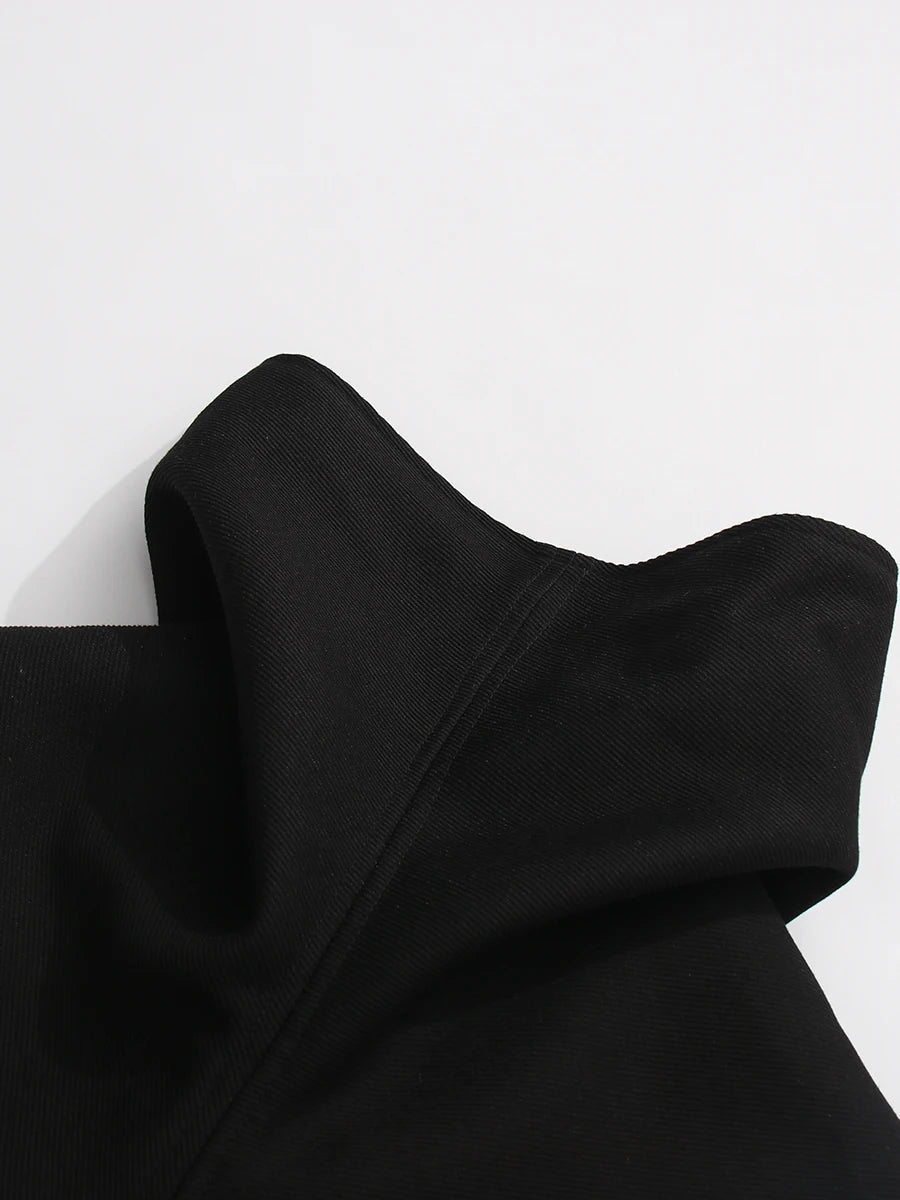 TWOTWINSTYLE Solid Loose Spliced Zipper Fashion Jackets for Women Lapel Long Sleeves Patchwork Lace Up Casual Jacket Female New.